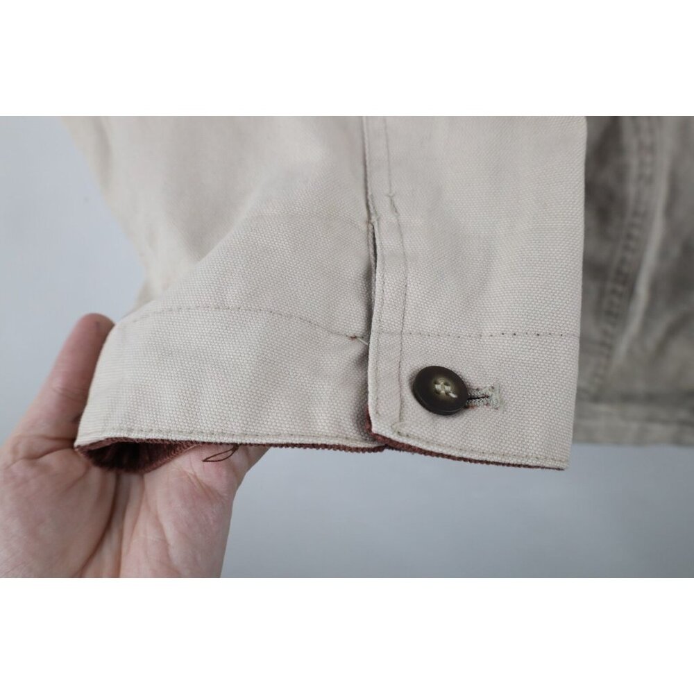 Vtg 90s Streetwear Womens XL Distressed Flannel Lined Chore Barn Jacket Beige - Picture 5 of 15